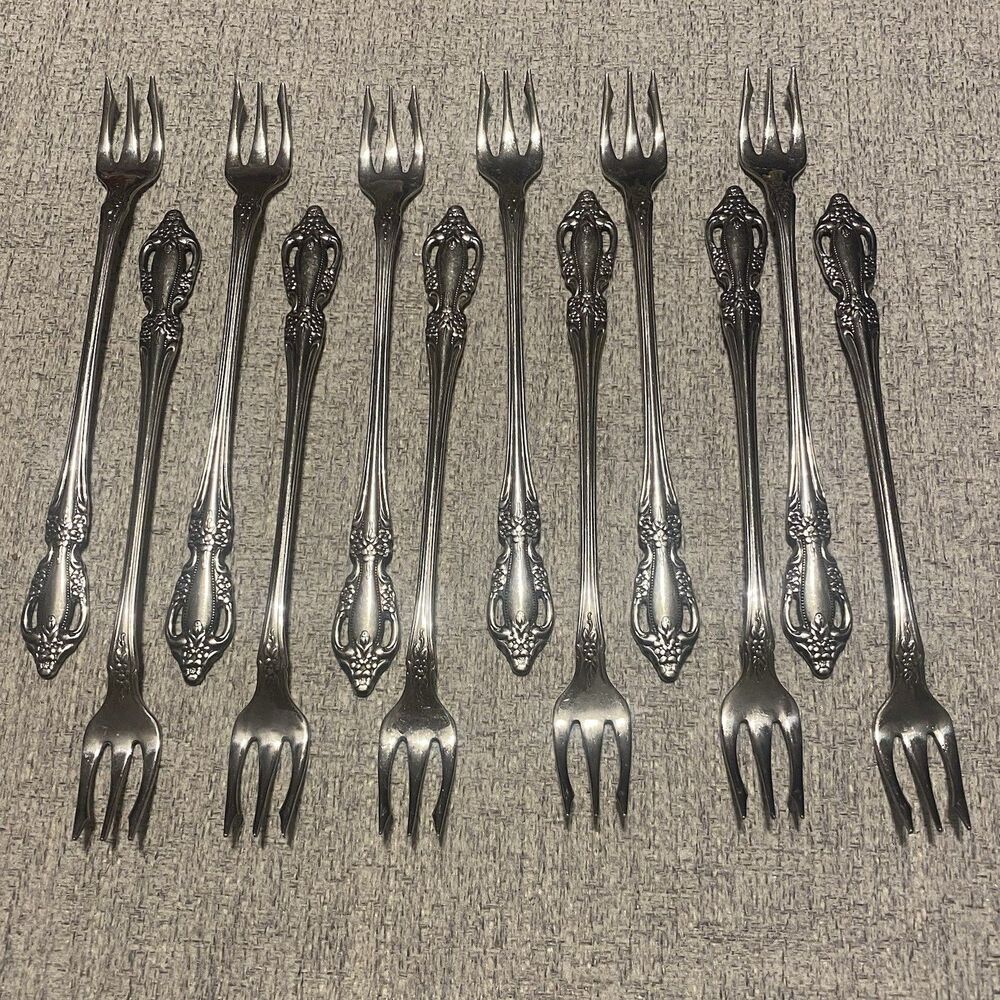 12 Oneida Deluxe RAPHAEL Stainless Seafood Shrimp Cocktail Forks Silverware VTG